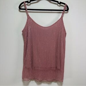 Astrid | Sheer Overlay Spaghetti Strap Sparkly Pink Cami